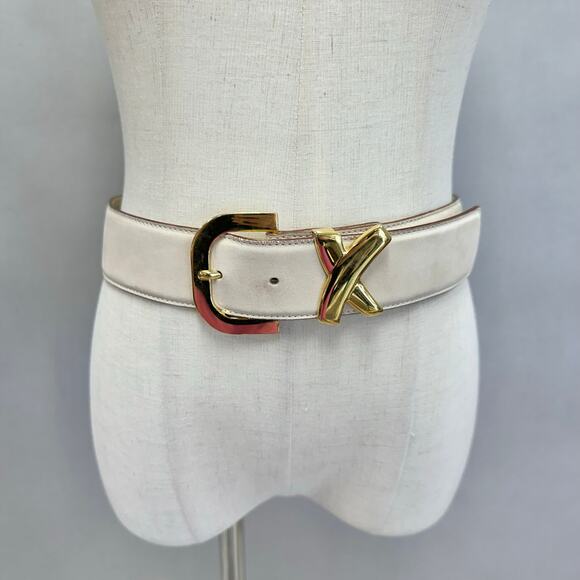 Paloma Picasso Signature "X" Beige Leather Belt Gold
Size Large L/80 Italy - Picture 16 of 16